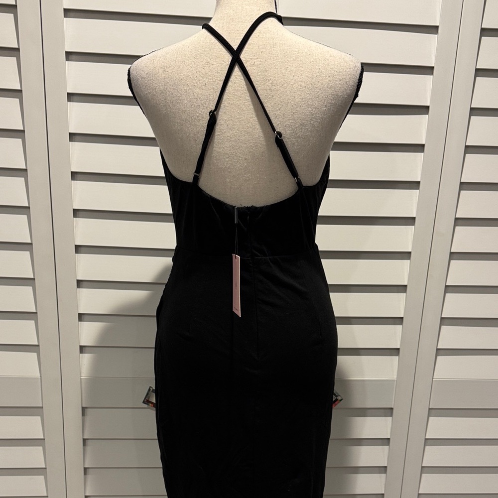Hello Molly Black Backless Halter Dress with side Slit and adjustable straps. - Picture 7 of 16